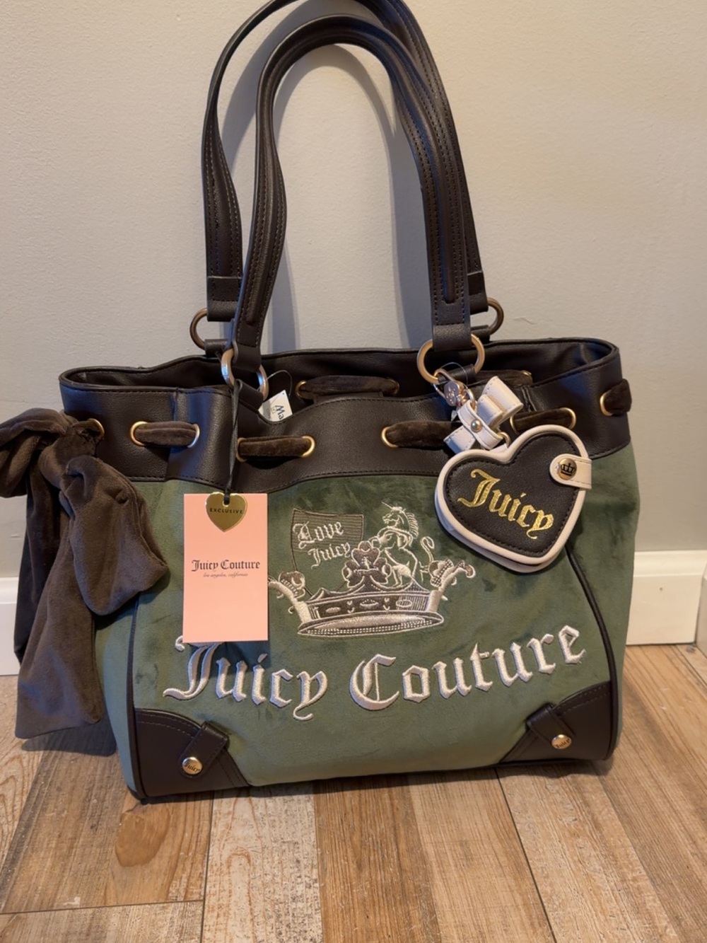 Juicy Couture Super Greens Velour Crown Tote Bag
